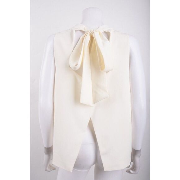 Milly Womans Daphne Cady Blouse Shirt Top Size L Off White Ecru Tie Back Bow nwt - Picture 6 of 7
